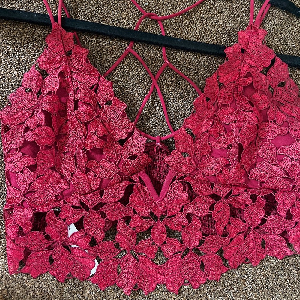 Rose Free People lace, strappy-back bralette